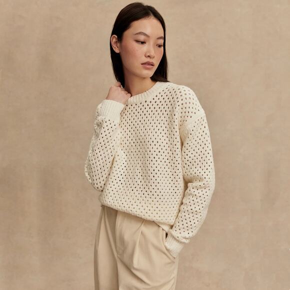 VARLEY Grady Bouclé Knit Sweater in Coconut Milk S - Picture 2 of 12